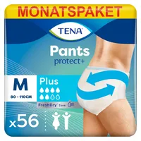 TENA Pants Plus - 56 Pants im Monatspaket (4 x 14 Stück) - Einweghosen für Frauen und Männer - atmungsaktive Unisex Inkontinenzslips - bei Blasenschwäche und Harninkontinenz - Weiß, Größe M