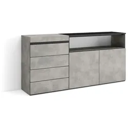 SKRAUT HOME Kommode, Schrank mit Schubladen, 157x35x75 cm, Schlafzimmer, Mit Lagerung, Moderner Stil, Zementgrau - 457_3