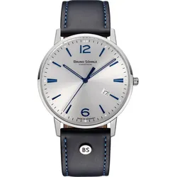 Bruno Söhnle Stuttgart III Big 17-13175-243 - silberfarben mit applizierten blauen Indizes,blau,silberfarben mit Sonnenschliff - 42mm