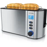 Arendo - Toaster Edelstahl Langschlitz 4 Scheiben - Doppelwandgehäuse - Integrierter Brötchenhalter - Bräunungsgrade 1-6 - Brotzentrierung – automatisch Abschaltung – Display mit Restzeitanzeige