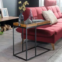 Kadima Design Beistelltisch aus Massivholz und Metall, Platzsparend, Vielseitig, Sheesham. 70x34x65 cm