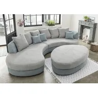 Ecksofa HOME AFFAIRE "Lazio modern und bequem, schmale Armlehnen, tolle Detailverarbeitung", blau (aqua, silber), B:255cm H:94cm T:160cm, 93% Polyester, 7% Polyamid, Sofas, Ecksofa, zwei verschiedene Fußfarben wählbar