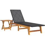 vidaXL Sonnenliege Farbe Schwarz und Braun mit Tisch Poly Rattan und Massivholz Akazie