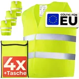 Prowiste 4 Warnwesten Auto Set mit Tasche – e EN ISO 20471, – Ideal für Auto, BAU – Universalgröße - Gelb