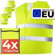 Prowiste 4 Warnwesten Auto Set mit Tasche – e EN ISO 20471, – Ideal für Auto, BAU – Universalgröße - Gelb