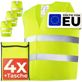 Prowiste 4 Warnwesten Auto Set mit Tasche – e EN ISO 20471, – Ideal für Auto, BAU – Universalgröße - Gelb