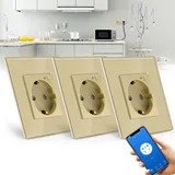 BSEED Wifi Smart Steckdose,arbeitet mit Amazon Alexa,Google Home,Timing-Funktion und APP-Steuerung,1 Fach Schuko Steckdose Gold,Unterputz Glas Intelligente Steckdose-auf NUR 2.4 GHz Netzwerk(3 Pack)