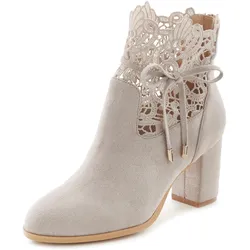 High-Heel-Stiefelette LASCANA, Damen, Gr. 35, grau, Obermaterial: 100% Textilmaterial. Futter: 100% Textilmaterial. Decksohle: 100% Textilmaterial. Laufsohle: 100% Synthetik, unifarben, modisch, Schuhe, mit modischer Spitze und bequemen Blockabsatz, Ankle Boot, Stiefel