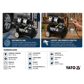 Yato Ölfreier Kompressor 24 l, 750 W, 8 bar, 140 l/min