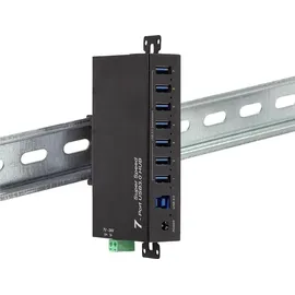 Logilink UA0444 USB-Hub 7 Port USB-A USB 3.0 5 GBit/s für industrielle Anwendungen, Metallgehäuse, zur Wandmontage Schwarz UA0444