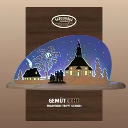 Lichterbogen WEIGLA "LED Seiffener Kirche, moderne Dekolampe aus Holz & Acrylglas", beige (natur, blau), B:47cm H:22cm T:8,2cm, Holz, Holz, Schwibbögen, Erzgebirge garantiert, Weihnachtsdeko Innen, Weihnachtsbeleuchtung