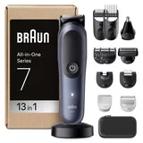 Braun All-in-One Series 7,13-in-1 Groomingset, ProBlade, Nasenhaartrimmer, AutoSense, Rasierer Herren Elektrisch, Body Rasierer, Barttrimmer und Haarschneider, 120 Min Akku, AIO7565, Blau
