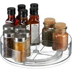 Relaxdays Drehteller, Ø 27 cm, 4 Fächer, Plastik Drehplatte für Kühlschrank, Organizer Küche & Bad, drehbar, transparent