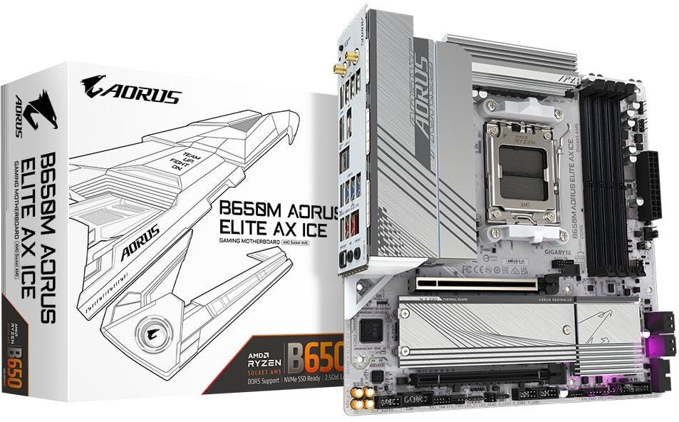 Aorus B650 AORUS Elite AX Ice (Sockel AM5/B650/DDR5/S-ATA 6Gb/s/Micro ATX)