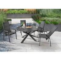 Destiny Garten-Essgruppe »COSTA HL ARONA«, (Set, 5 tlg., 1 Ausziehtisch, 4 Hochlehner verstellbar), (Set, 5-tlg., 4 Hochlehner, 1 Ausziehtisch Ø 120/170x75cm) Aluminium