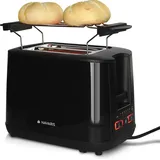 Navaris Doppelschlitz Toaster mit Brötchenaufsatz - 2 extragroße Toast Schlitze - 6 Stufen - automatische Brotzentrierung - 1000W - Schwarz