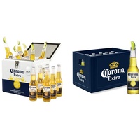 Corona Extra Coolbox - Kühltruhe mit 12 Flaschen internationales Premium Lagerbier (12 x 0.355 l) & Extra Premium Lager Flaschenbier, MEHRWEG im Kasten, Internationales Lager Bier, (24 x 0.355 l)
