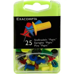 Exacompta 14920E 100x Blisterbox mit 25 Stück Pinnwandnadeln Papic, Ø10mm, Spitze 7mm - Farben sortiert