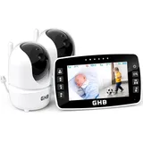 GHB Babyphone mit Kamera 4,3 Zoll Babyphone 350° Rotation Nachtsicht Videokamera mit 2 Kameras ECO Modus Babykamera LCD Bildschirm, 720p