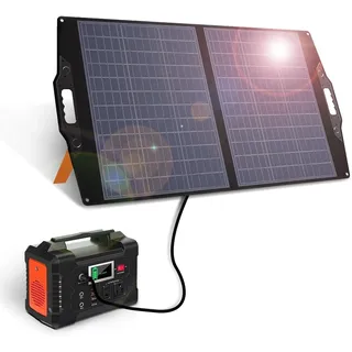 100W Solarpanel-Ladegerät, Faltbares Solarpanel-Kit mit 20-28-V-DC-Anschluss für Kraftwerke Jackery/Rockpals, Tragbarer Solargenerator mit USB-A USB-C QC 3.0 für Notfälle im Freien, Camping, Van