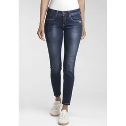 Skinny-fit-Jeans GANG "94FAYE", Damen, Gr. 31 (40), N-Gr, blau (schwarz indigo), Denim/Jeans, Obermaterial: 93% Baumwolle, 6% Polyester, 1% Elasthan, casual, skinny fit knöchelfrei, Jeans, im Flanking-Style