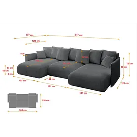 altdecor Ecksofa Cord 6-Sitzer Dunkelgrau