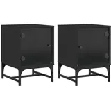 vidaXL Nachttische mit Glastüren 2 Stk. Schwarz 35x37x50 cm