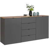 hom'in Hom`in Sideboard Graphitfarben, Eiche Artisan, Metall, 4 Fächer, 4 Schubladen, 180x91x44 cm, Beimöbel erhältlich, Schlafzimmer, Schlafzimmer Kommoden