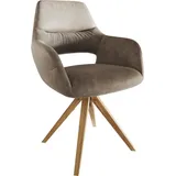 DeLife Esszimmerstuhl Yago-Flex mit Armlehnen Mikrofaser Taupe Vintage Holzgestell kantig Natur Taschenfederkern,