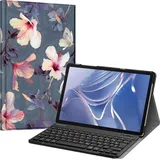 Fintie Tastatur Hülle für Samsung Galaxy Tab A9 Plus 11 Zoll 2023 Tablet SM-X210/X216/X218, Keyboard Cover mit Magnetisch Abnehmbarer Deutscher Bluetooth Tastatur, Blühender Hibiskus