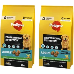 PEDIGREE® Adult Professional Nutrition 2x12kg mit Geflügel und Gemüse - Trockenvollnahrung für ausgewachsene Hunde großer und mittlerer Rassen