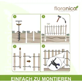 Floranica Staketenzaun aus Haselnuss mit Pfosten 50 cm hoch x lfm Lattenabstand 4-6 Kastanie Gartenzaun Beeteinfassung Steckzaun Rollzaun