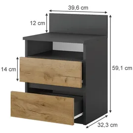 Vicco Nachttisch Monty, Anthrazit/Goldkraft Eiche, 2er Set