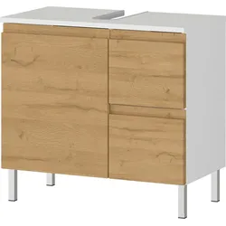 WB-Unterschrank `Veer` 60x34x56 in Weiß und Grandson-Eiche mit Chromfüßen, mit Stauraum | Kadima Design