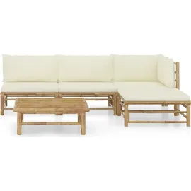 vidaXL Garten-Lounge-Set 5-tlg. Bambus cremeweiß