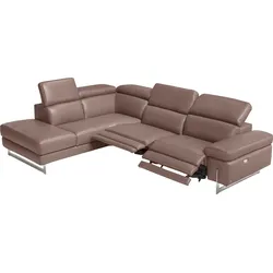 Ecksofa EGOITALIANO "Candice", beige (safari), B:278cm H:100cm T:221cm, LEDER BACIO hat eine weiche und wachsartige Hand mit halb undurchsichtigem Aussehen. Es handelt sich um ein Naturleder, das die ursprünglichen Eigenschaften der Lederhäute nicht verändert. Das Vorhandensein von verheilten Narben, Körnungsunterschiede, Falten, Adern, Unterschiede in den Farbtönen und andere Spuren, die die Natur auf diesen Fellen hinterlassen hat, sind ein Beweis für die absolute Echtheit und das Zeugnis ihres großen Wertes., Sofas, inkl. 2 elektrischer Relaxfunktionen, Bedienung über Taste an Armlehne