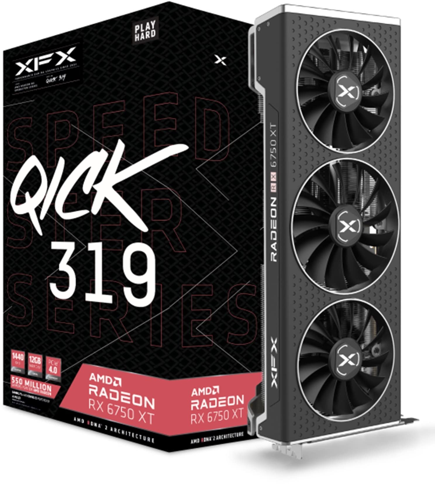 XFX Speedster QICK319 Radeon RX 6750XT CORE Gaming Grafikkarte mit 12GB GDDR6 HDMI 3xDP, AMD RDNATM 2 (RX-675XYJFDP)
