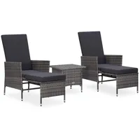 vidaXL 3-tlg Garten-Lounge-Set mit Kissen Poly Rattan Grau