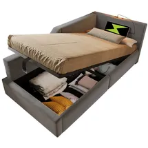odikalo Jugendbett mit hydraulischem Stauraum und Leselichtfunktion grau