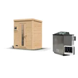 Woodfeeling Karibu Gartensauna Saunahaus Hytti 0 naturbelassen Energiesparende Saunatür 9 kW Bio-Kombiofen inkl. Steuergerät inkl. 8-teiligem gratis Zubehörpaket (Gesamtwert 191,92€)