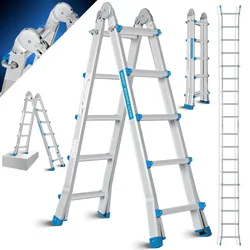 MASKO® Aluleiter Mehrzweckleiter 5,10m 4x5 Sprossen Teleskopleiter ? Multifunktionsleiter ? Aluleiter ? Klappleiter ? Anlegeleiter ? Bockleiter ? Schiebeleiter ? beidseitige Steh und Treppenleiter