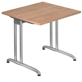 Hammerbacher Schreibtisch nussbaum quadratisch, C-Fuß-Gestell silber 80,0 x 80,0 cm