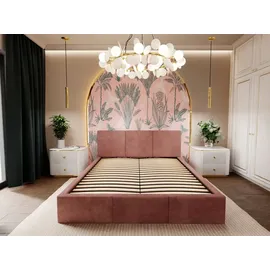 Muralo Polsterbett Stoffbett Bett mit Bettkasten und Gasdruckfeder mit Polsterkopfteil Bett 120x200 Bett mit Stauraum Altrosa