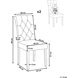 Beliani Esszimmerstuhl 2er Set VELVA Stoff Hellbeige