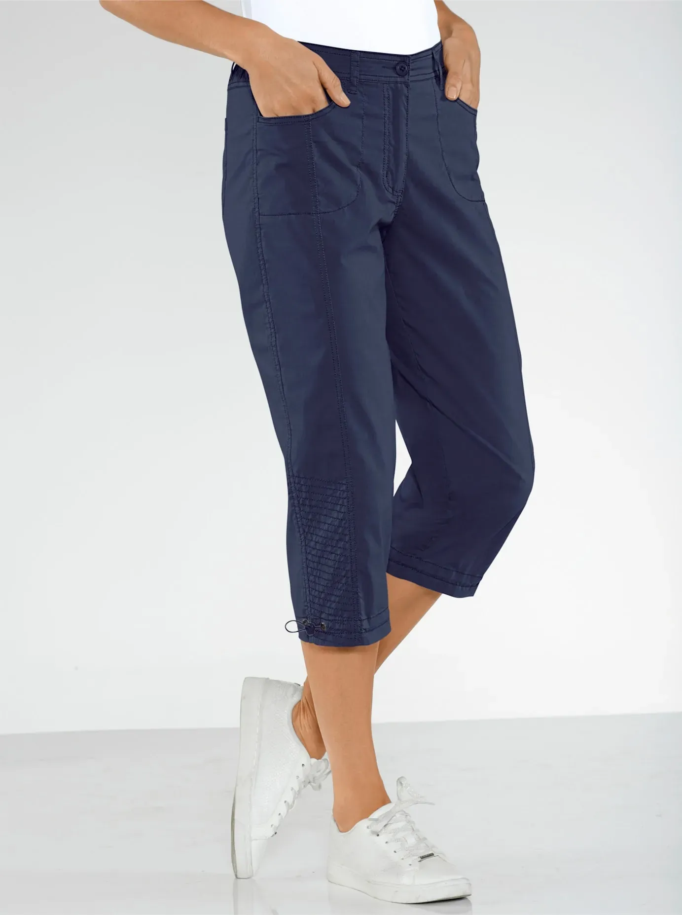 Caprihose CASUAL LOOKS, Damen, Gr. 21, Kurzgrößen, blau (nachtblau), 98% Baumwolle, 2% Elasthan, unifarben, 3/4-Länge, Hosen Caprihose