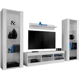 komodee Wohnzimmerset, Weiß, Weiß, Holzwerkstoff, 9 Fächer, Rechteckig, 250x159x35 cm, Wohnzimmer, Wohnwände, Wohnwand-Sets