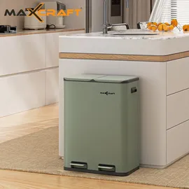 MAXCRAFT Mülleimer / Treteimer mit Soft Close Deckel und 2 Inneneimern - 60 Liter in Grün