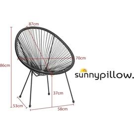 sunnypillow Acapulco Sessel 2er Set  mit Tisch  Schwarz