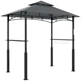 Outsunny Grillpavillon mit LED 243 x 148 x 248 cm flammhemmend wasserdicht Gartenlauben mit Seitenregalen,Doppeldach, Grillzelt mit UV-Schutz, Gartenpavillon aus Metall BBQ Pavillon für BBQ Party Grau