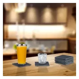 Relaxdays Schiefer Untersetzer 8er Set, eckige Getränkeuntersetzer, HxB: 10 x 10 cm, Schieferplatte Gläser, anthrazit